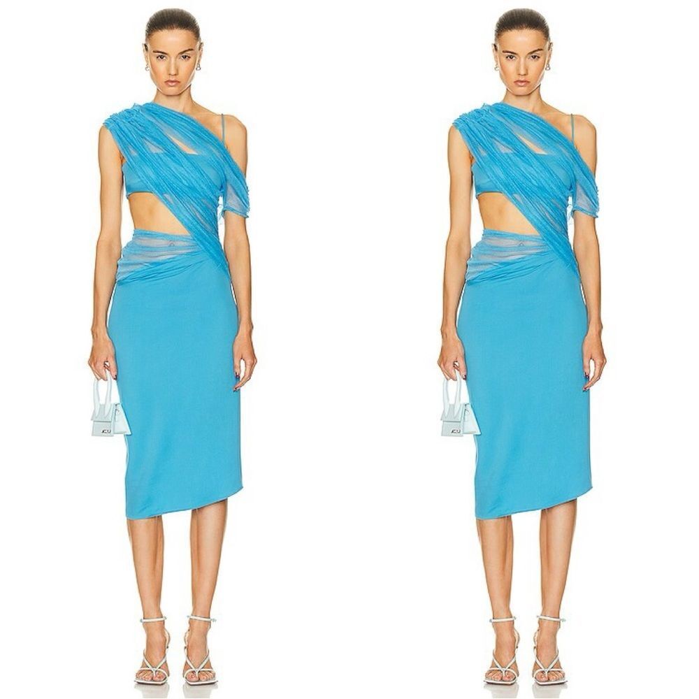 NWT CHRISTOPHER ESBER Magnetica Asymmetric Dress in Dolphin blue